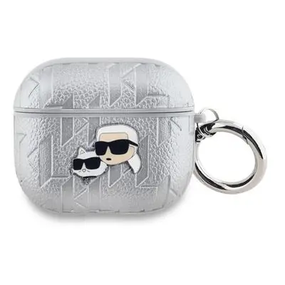 Karl Lagerfeld PU Embossed Karl and Choupette Heads Pouzdro pro AirPods Pro 2 Silver