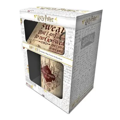 CurePink Dárkový set Harry Potter: Pobertův plánek Marauders Map hrnek přívěsek tácek hrnku GP85