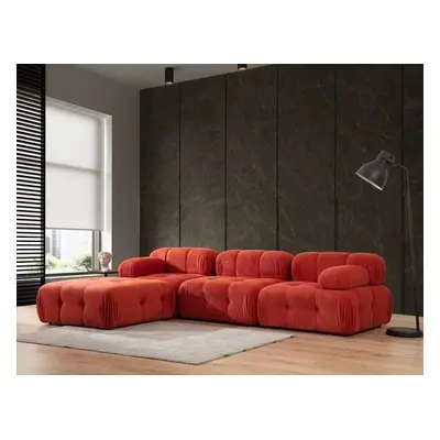 Atelier del Sofa Corner Sofa Doblo 3 Seater with Pouffe ( L1-O1-1R-Pouffe) - Red