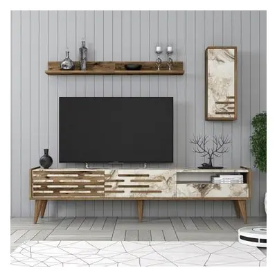 Hanah Home TV Unit Valensiya - Walnut, White, Marble WalnutWhiteMarble