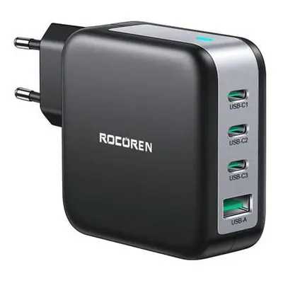 Nástěnná nabíječka GaN Rocoren 3x USB-C, 1x USB, Power Delivery 3.0, 100 W (černá)