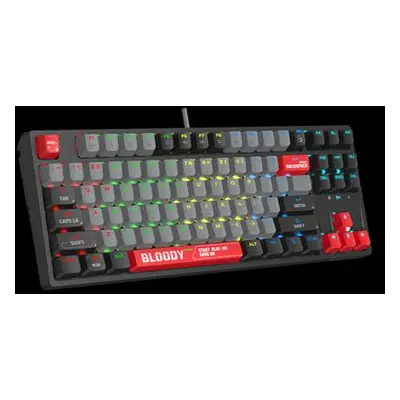 A4tech Bloody S87 mechanická herní klávesnice TKL,RGB Podsvícení, Red Switch, USB, CZ, černá/čer