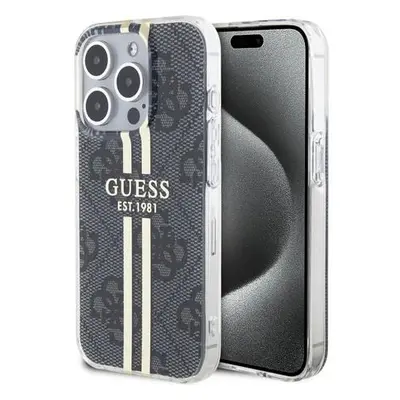 Guess IML 4G Gold Stripe Zadní Kryt pro iPhone 15 Pro Black