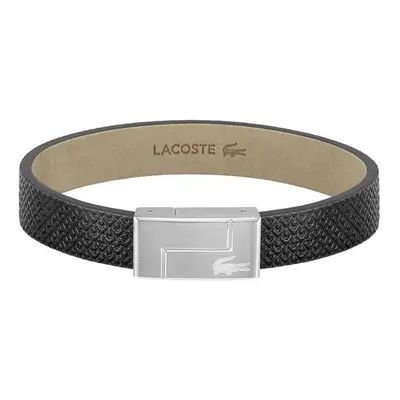 Lacoste Černý kožený náramek Monogram Leather 2040185 17,5 cm