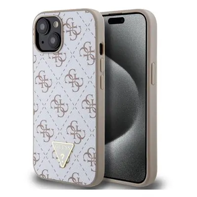 Guess PU Leather 4G Triangle Metal Logo Zadní Kryt pro iPhone 15 White