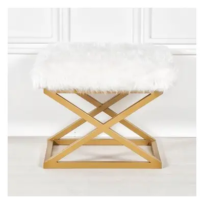 Atelier del Sofa Pouffe Capraz Plush - Gold, White GoldWhite