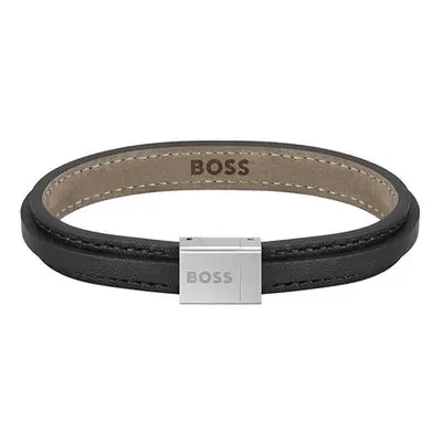 Hugo Boss Černý kožený náramek pro muže Grover 1580328 19 cm