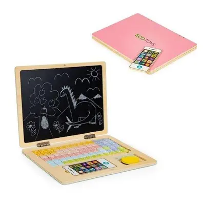 ECOTOYS Dřevěný notebook s magnetickým monitorem - růžový