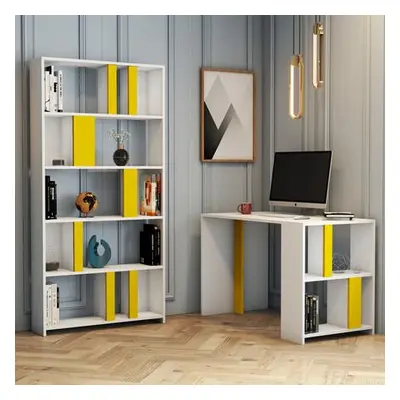 Hanah Home Study Desk & Bookshelf Lima - White, Yellow