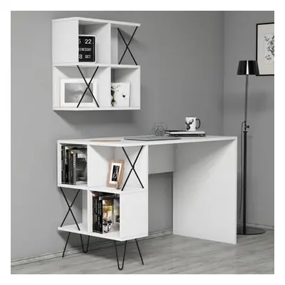 Hanah Home Study Desk Extra 2 - White WhiteBlack