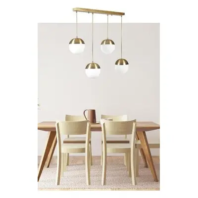 Opviq Chandelier Küre 4 Lü Sıralı Eskitme Beyaz Camlı Sarkıt GoldWhite