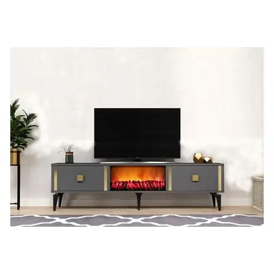 Hanah Home TV Stand Doruk Fireplace - Anthracite, Gold AnthraciteGold