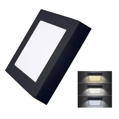 Solight WD171-B LED mini panel CCT, přisazený, 12W, 900lm, 3000K, 4000K, 6000K, čtvercový, černá