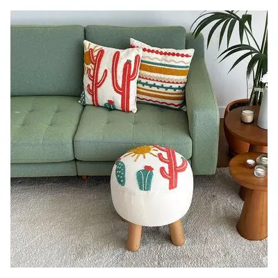 Aberto Design Pouffe & Cushion Set (3 Pieces) Desert Breeze Dark CoralGreenMustardYellow