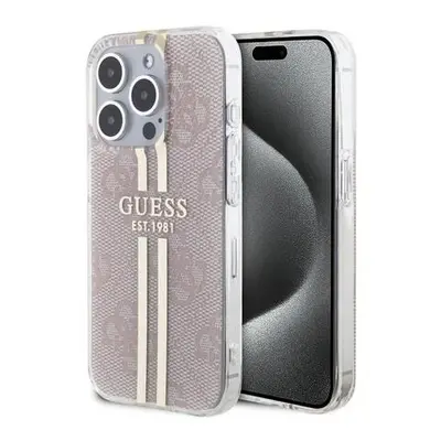 Guess IML 4G Gold Stripe Zadní Kryt pro iPhone 15 Pro Pink