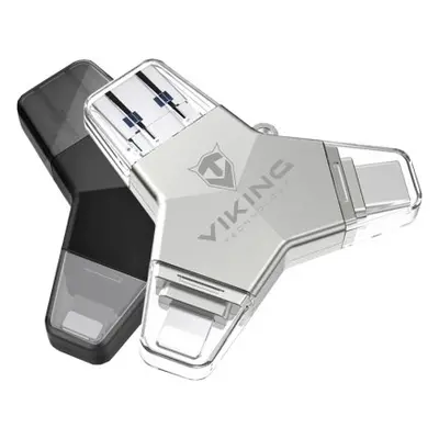 Viking USB Flash disk 3.0 4v1 s koncovkou Lightning/Micro USB/USB/USB-C, 128 GB, černá, VUFII128