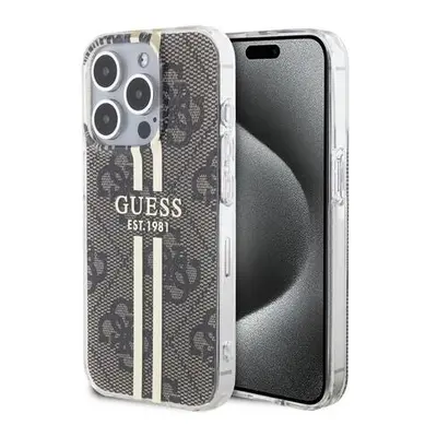 Guess IML 4G Gold Stripe Zadní Kryt pro iPhone 15 Pro Max Brown