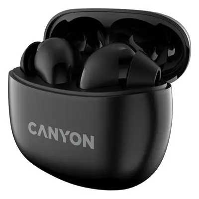 CANYON TWS-5 BT sluchátka s mikrofonem, BT V5.3 JL 6983D4, pouzdro 500mAh+40mAh až 38h, černá