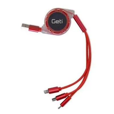 Kabel Geti GCU 02 USB 3v1 červený samonavíjecí