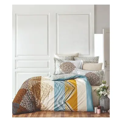 L'essentiel Maison Ranforce Single Quilt Cover Set Julia WhiteBrownBlueMustard