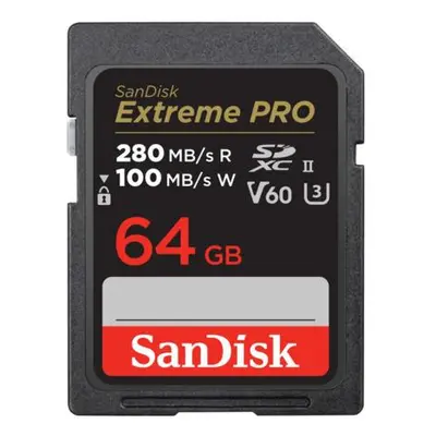 SanDisk Extreme PRO 64 GB V60 UHS-II SD cards, 280/100 MB/s,V60,C10,UHS-II