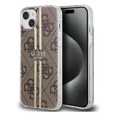 Guess IML 4G Gold Stripe Zadní Kryt pro iPhone 15 Brown