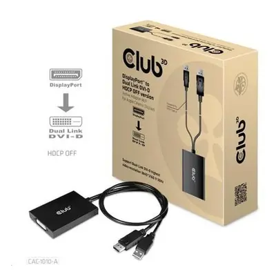 Club3D Adaptér aktivní DisplayPort na Dual Link DVI-D, USB napájení, 60cm, HDCP off