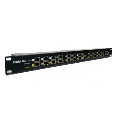 Patch panel POE Gigabit cat.5e 12p 1U Black 19" rack, POE-PAN12-GB