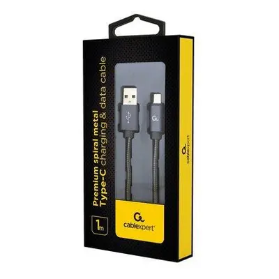 Kabel CABLEXPERT USB 2.0 AM na Type-C kabel (AM/CM), 1m, metalická spirála, šedý, blister, PREMI