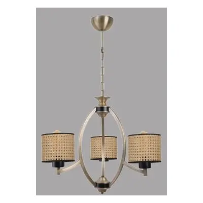 Opviq Chandelier Paul 3 lü eskitme avize rattan abajurlu Brown