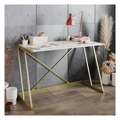 Hanah Home Study Desk Anemon - White, Gold WhiteGold