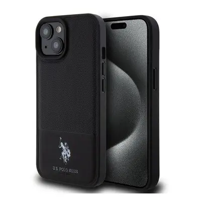 U.S. Polo PU Leather Mesh Pattern Double Horse Zadní Kryt pro iPhone 15 Black