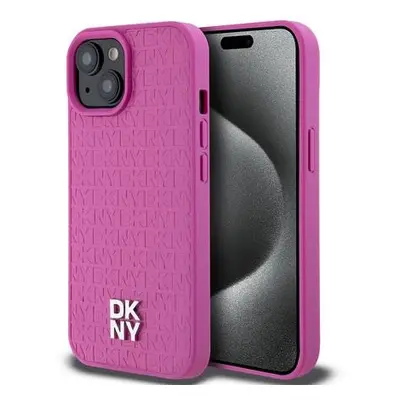 DKNY PU Leather Repeat Pattern Stack Logo Magsafe Zadní Kryt pro iPhone 15 Pink