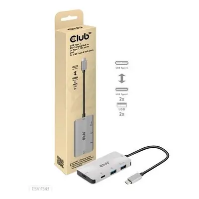 Club3D hub USB-C PD na 2x USB-C 10G porty a 2x USB-A 10G porty, CSV-1543