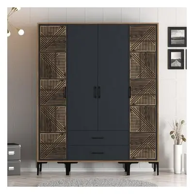 Hanah Home Wardrobe Kumsal PTP - Walnut, Anthracite WalnutAnthracite