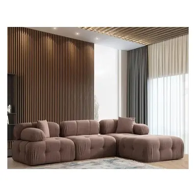 Atelier del Sofa Corner Sofa Doblo 3 Seater with Pouffe ( L1-O1-1R-Pouffe) - Cappuccino