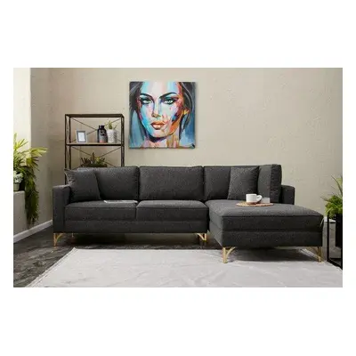 Atelier del Sofa Corner Sofa Berlin Right - Anthracite, Gold AnthraciteGold