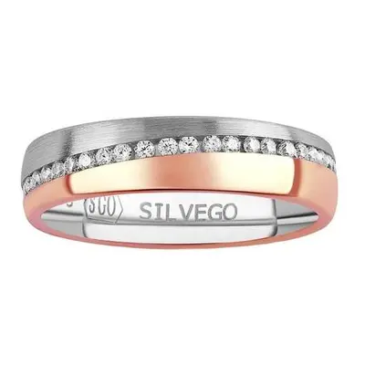 SILVEGO Snubní stříbrný prsten Rose pozlacený růžovým zlatem s Brilliance Zirconia SHG1089RWRGP