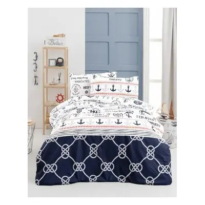 L'essentiel Maison Ranforce Single Quilt Cover Set Rudder WhiteDark BlueRed