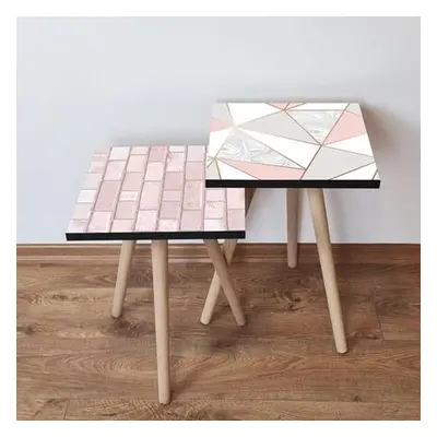 Hanah Home Nesting Table (2 Pieces) 2SHP507 - Pink PinkWhiteGrey