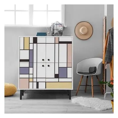 Hanah Home Multi Purpose Cabinet Multilüx Midia WhiteBrownPurpleYellow