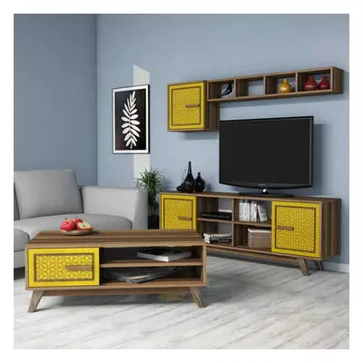 Hanah Home Living Room Furniture Set Ayla - Walnut, Yellow WalnutYellow