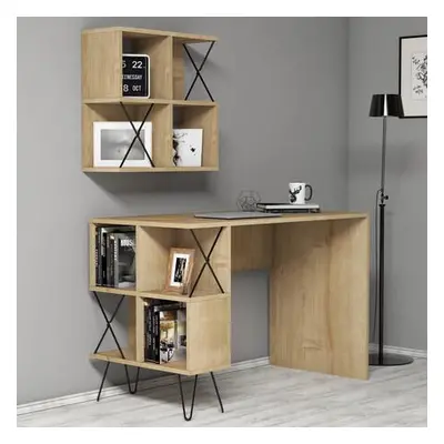 Hanah Home Study Desk Extra 2 - Oak OakBlack