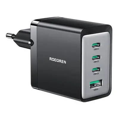 Nástěnná nabíječka GaN Rocoren 3x USB-C, 1x USB, 67 W (černá)