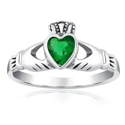 SILVEGO Stříbrný prsten Claddagh se zeleným zirkonem PRMR21195EMG