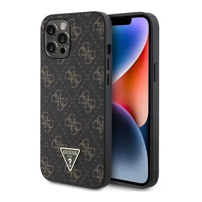 Guess PU Leather 4G Triangle Metal Logo Zadní Kryt pro iPhone 12 Pro Max Black