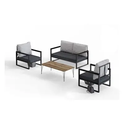 Hanah Home Garden Lounge Set MTLKNP003 GreyBlack