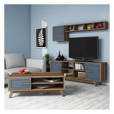 Hanah Home Living Room Furniture Set Ayla - Walnut, Blue WalnutBlue