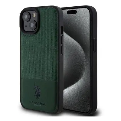 U.S. Polo PU Leather Mesh Pattern Double Horse Zadní Kryt pro iPhone 15 Green