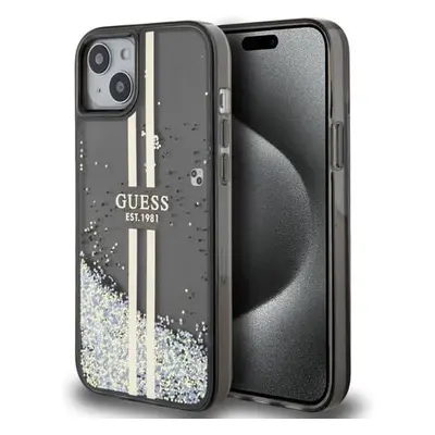 Guess PC/TPU Liquid Glitter Gold Stripe Zadní Kryt pro iPhone 15 Plus Black